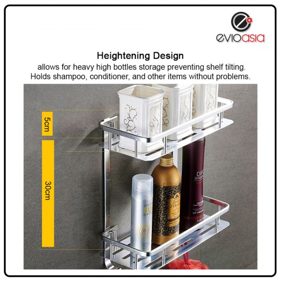 Aluminium 2-tier Square Bathroom Shelf Organizer (No Drilling) Aluminium 2-tier Square Bathroom Shelf Organizer (No Drilling)