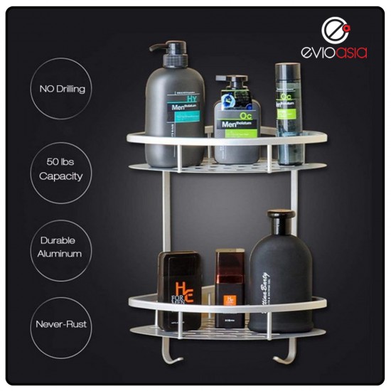 Aluminum 2-tier Triangle Shelf Storage Rack For Bathroom (No Drilling) Aluminum 2-tier Triangle Shelf Storage Rack For Bathroom (No Drilling)
