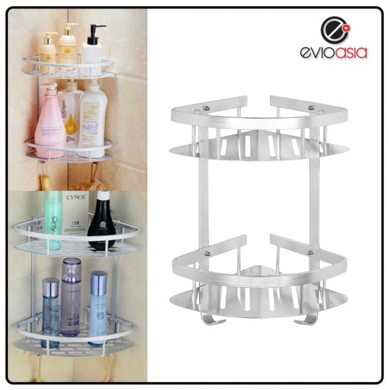 Aluminum 2-tier Triangle Shelf Storage Rack For Bathroom (No Drilling) Aluminum 2-tier Triangle Shelf Storage Rack For Bathroom (No Drilling)