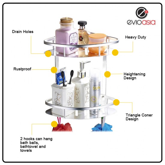Aluminum 2-tier Triangle Shelf Storage Rack For Bathroom (No Drilling)