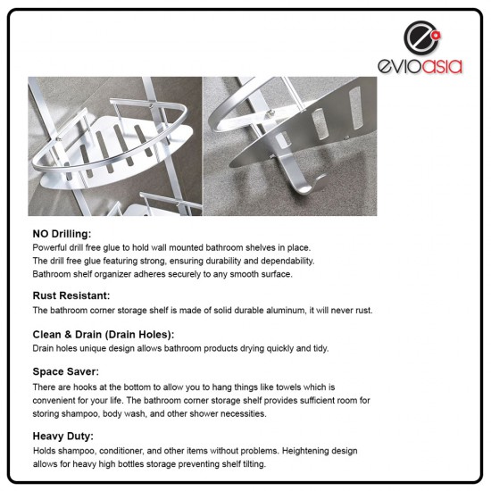 Aluminum 2-tier Triangle Shelf Storage Rack For Bathroom (No Drilling) Aluminum 2-tier Triangle Shelf Storage Rack For Bathroom (No Drilling)