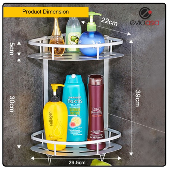 Aluminum 2-tier Triangle Shelf Storage Rack For Bathroom (No Drilling) Aluminum 2-tier Triangle Shelf Storage Rack For Bathroom (No Drilling)