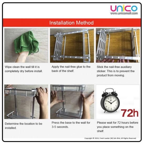 Premium Aluminum Bathroom Shelf Rack with Hook - Unicomall