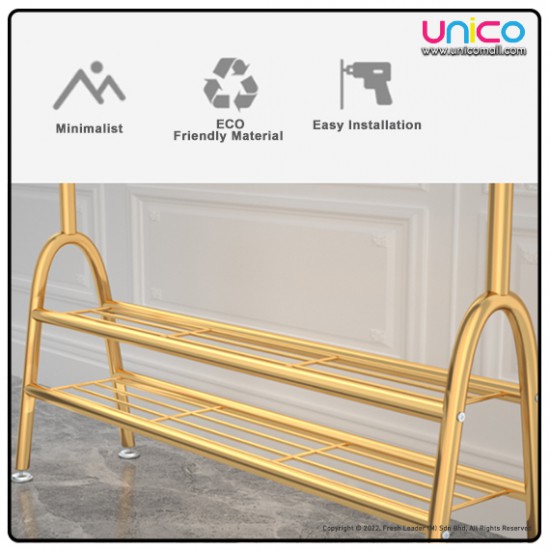 Gold & Black Double Layer Coat Rack (150x120x40cm) | Unicomall Gold & Black Double Layer Coat Rack (150x120x40cm) | Unicomall