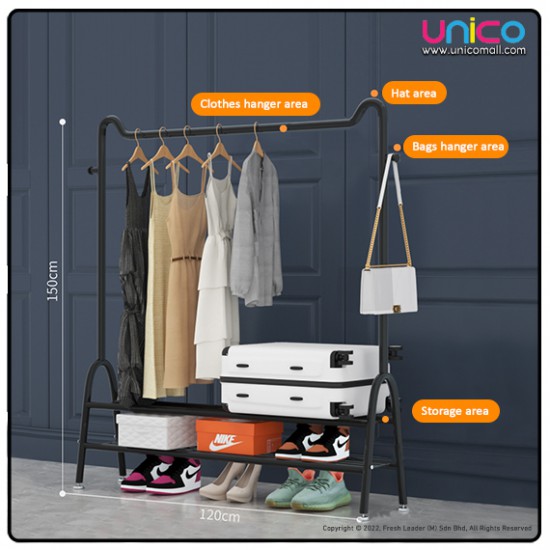 Gold & Black Double Layer Coat Rack (150x120x40cm) | Unicomall