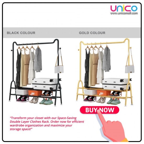 Gold & Black Double Layer Coat Rack (150x120x40cm) | Unicomall