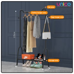 Durable Single Layer Coat Rack, Gold & Black (135x60x40cm) – Space-Saving Clothes Organizer