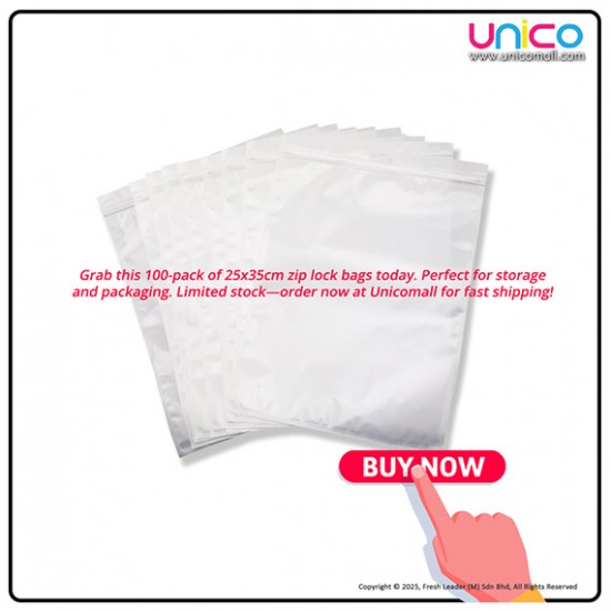 Clear Zip Lock Plastic Bag 25x35cm (100pcs/Pack) – Reusable Packaging Pouch