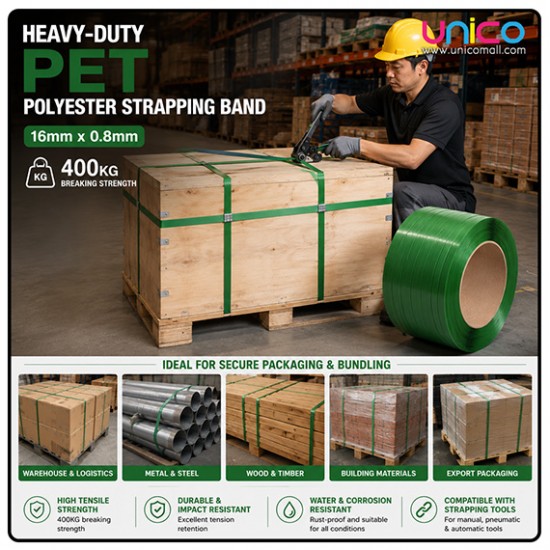 Heavy-Duty PET Strapping Band 16mm x 0.8mm 400kg Tensile Strength