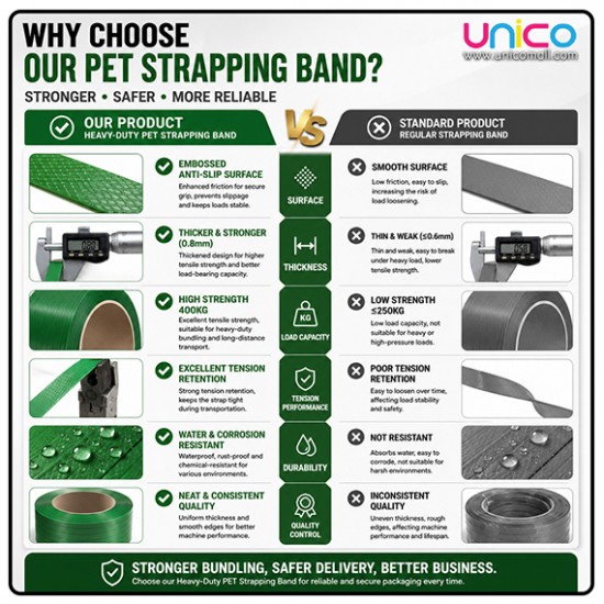 Heavy-Duty PET Strapping Band 16mm x 0.8mm 400kg Tensile Strength