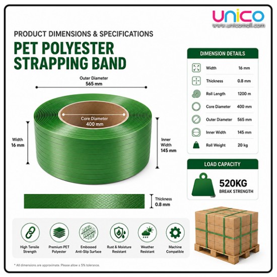 Premium PET Polyester Strapping Band 16mm x 0.8mm 520KG Heavy Duty