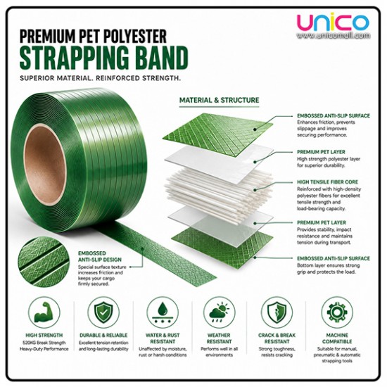 Premium PET Polyester Strapping Band 16mm x 0.8mm 520KG Heavy Duty