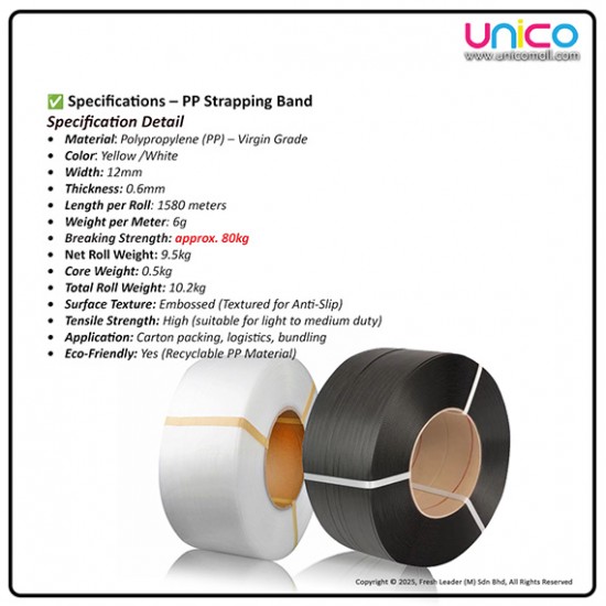 Industrial PP Strapping Band 12mm × 0.8mm × 1580m – Strong & Durable