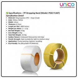 Heavy Duty PP Strapping Roll 12mm x 0.7mm x 1800m – White/Yellow Band for Parcel & Warehouse Packing