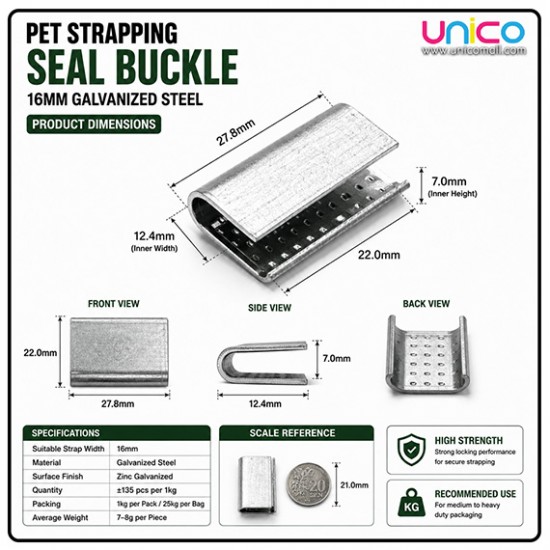 16mm PET Strapping Seal Buckle Galvanized Steel Clips 1kg Pack