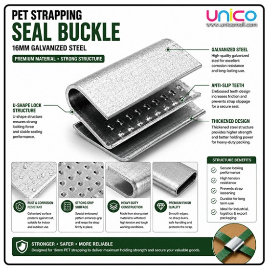 16mm PET Strapping Seal Buckle Galvanized Steel Clips 1kg Pack