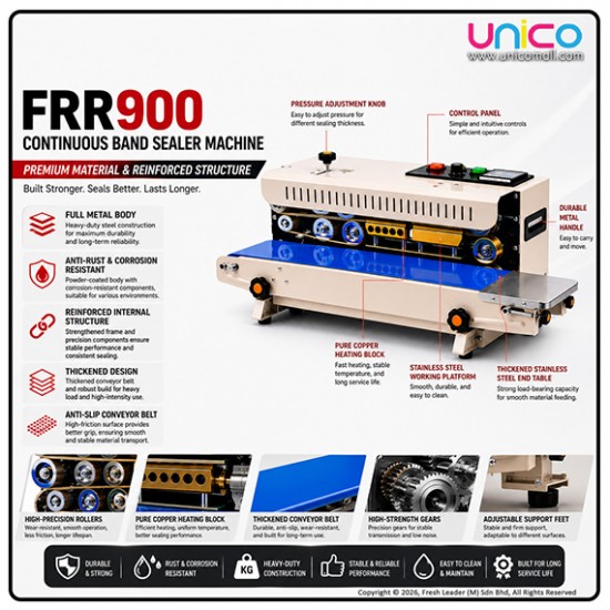 FRR-900 Continuous Band Sealer Machine Heavy Duty Heat Sealer